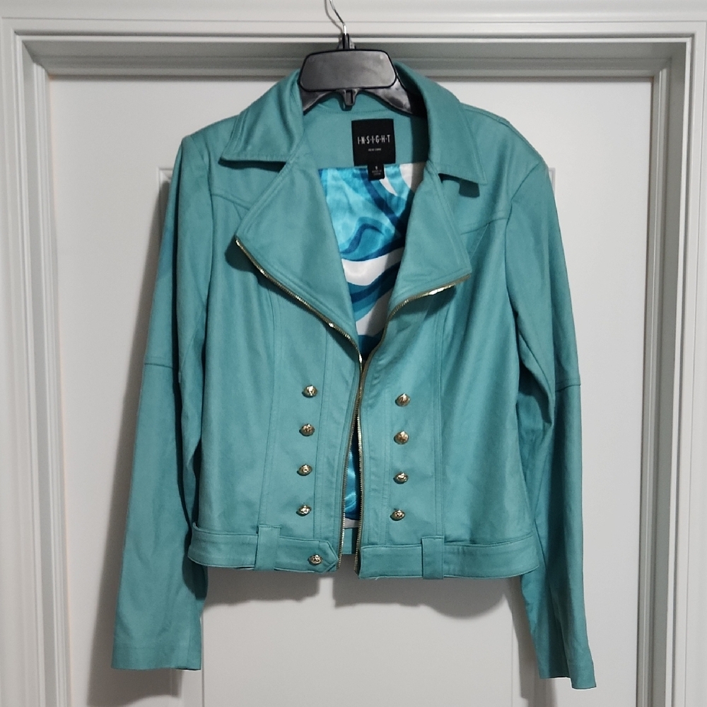 Insight women's turquoise brushed vegan leather jacket